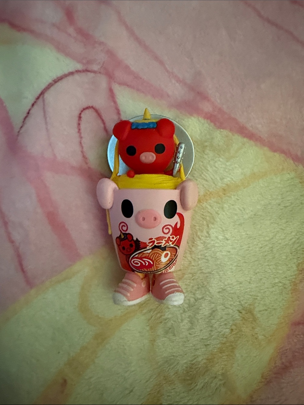 tokidoki Pink Piggy Ramen Cup Figure with Red Bear